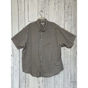 VAN HEUSEN Men's Beige Plaid short sleeve shirt Size XXXL 19-19 1/2 Cotton Blend